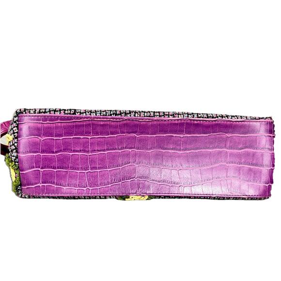 Vintage Womens Embroidered Rhinestone Velvet Floral Shoulder Bag Purse Boho - Picture 3 of 13